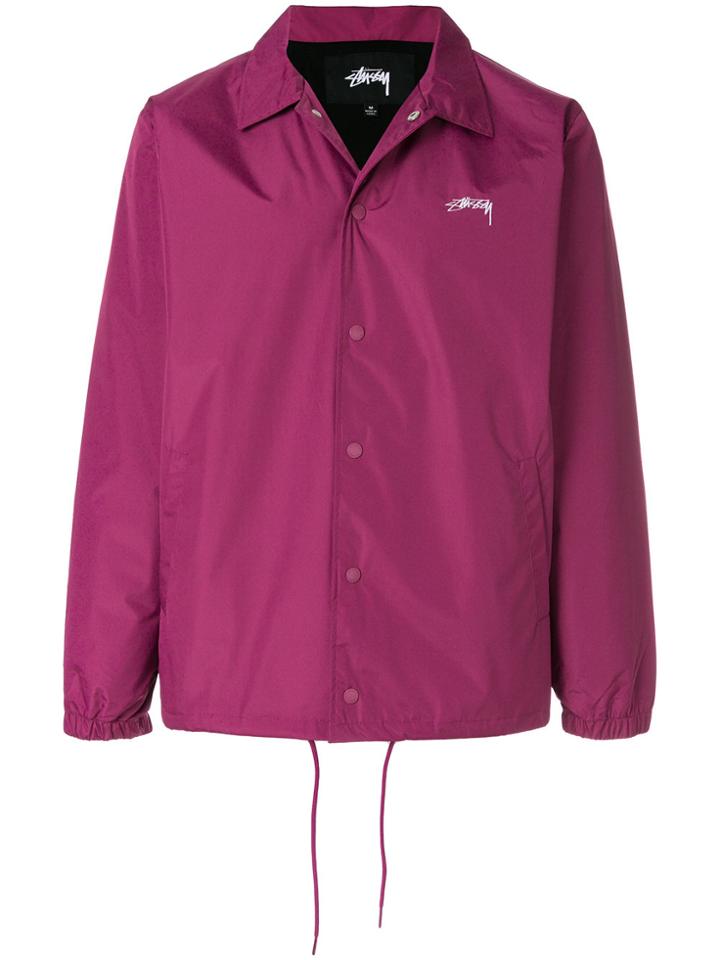 Stussy Logo Print Shirt Jacket - Pink & Purple