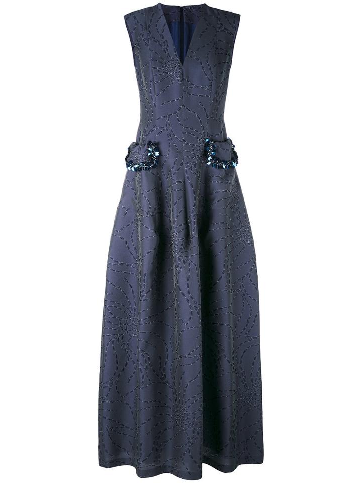 Talbot Runhof - Embellished Pocket Evening Gown - Women - Cotton/polyamide/polyester/cupro - 40, Blue, Cotton/polyamide/polyester/cupro