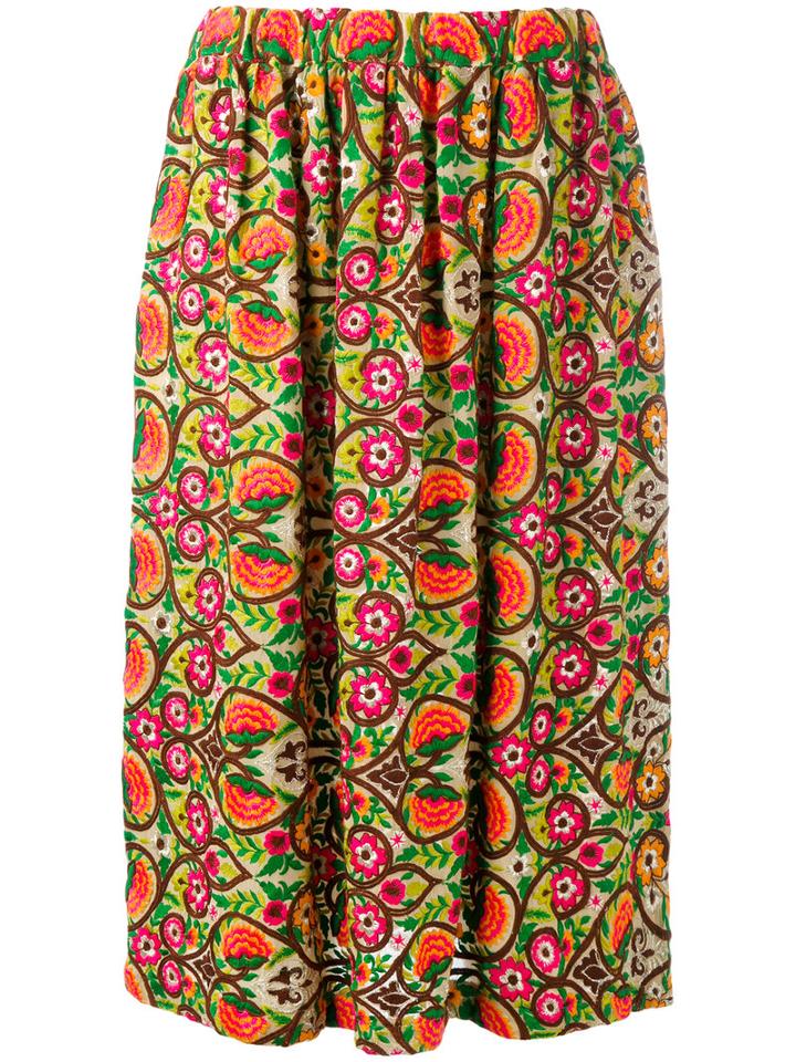 Comme Des Garçons Comme Des Garçons - Floral Print Skirt - Women - Rayon - S, Women's, Yellow/orange, Rayon