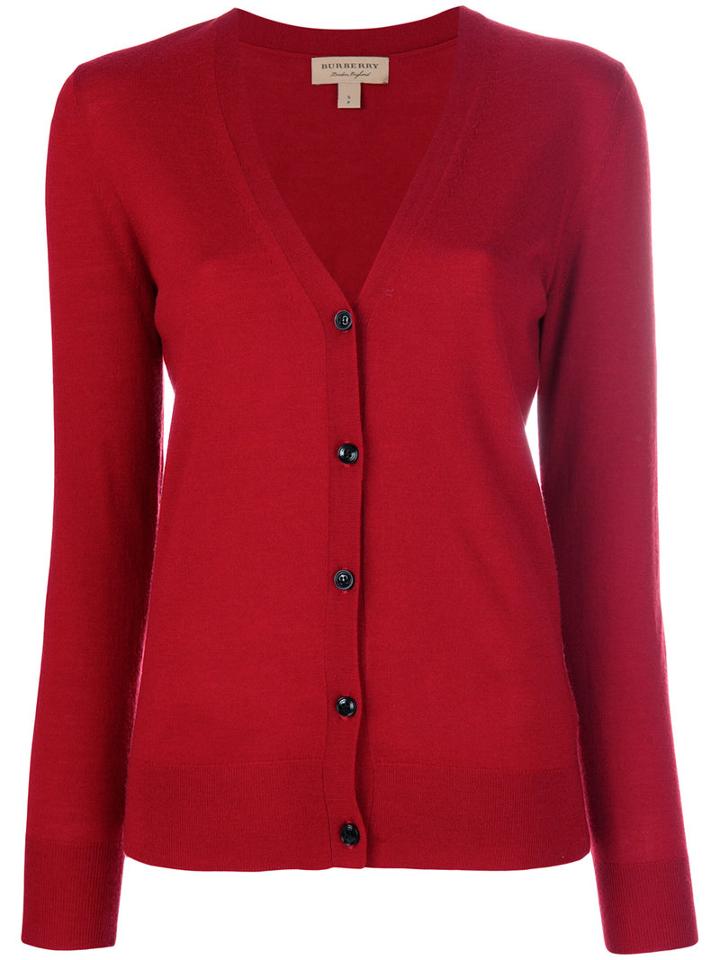 Burberry - V-neck Cardigan - Women - Merino - Xl, Red, Merino