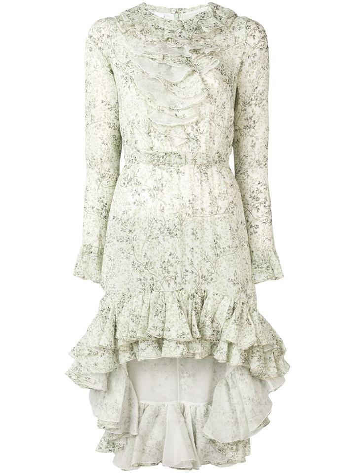 Giambattista Valli Floral Print Ruffled Asymmetric Dress - Green