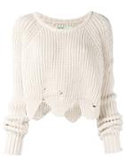 Off-white Distressed Sweater, Women's, Size: Medium, Nude/neutrals, Cotton/polyamide