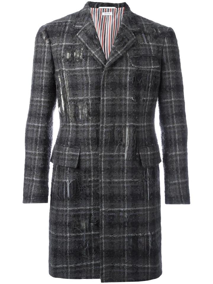 Thom Browne Tartan Boucle Coat, Men's, Size: 0, Grey, Wool/mohair/nylon/cupro