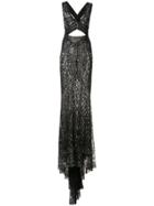 Roberto Cavalli Cut-out Embroidered Gown - Black