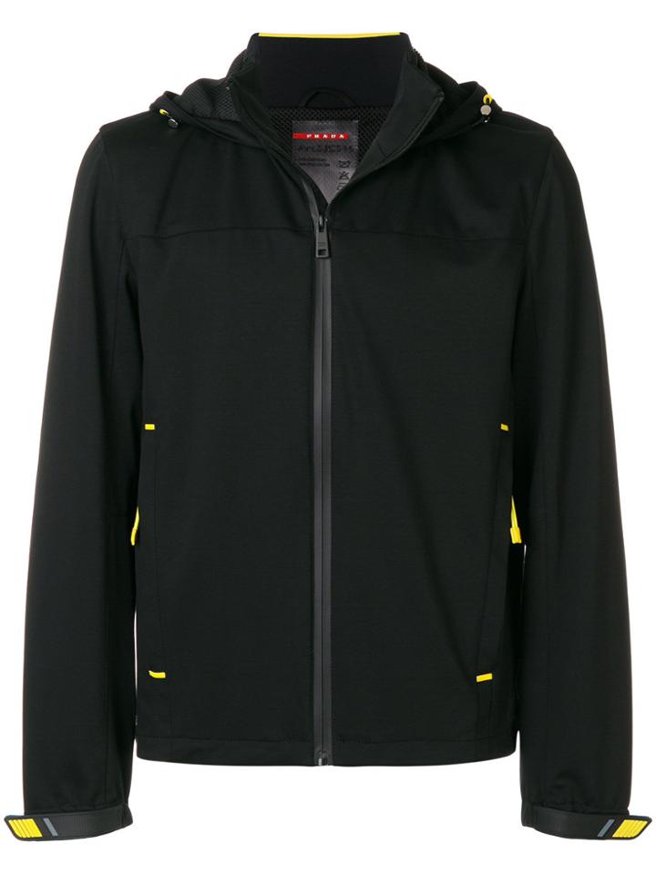 Prada Zipped Hoodie With Contrast Detailing - Black