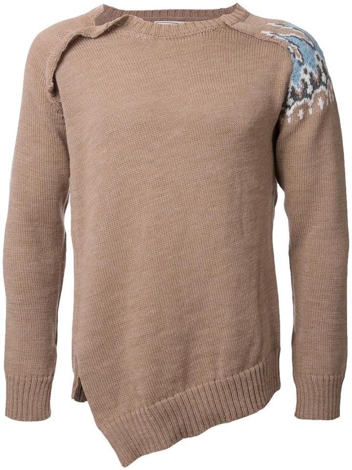 Maison Mihara Yasuhiro Fair Isle Shoulder Jumper, Men's, Size: 44, Brown, Wool
