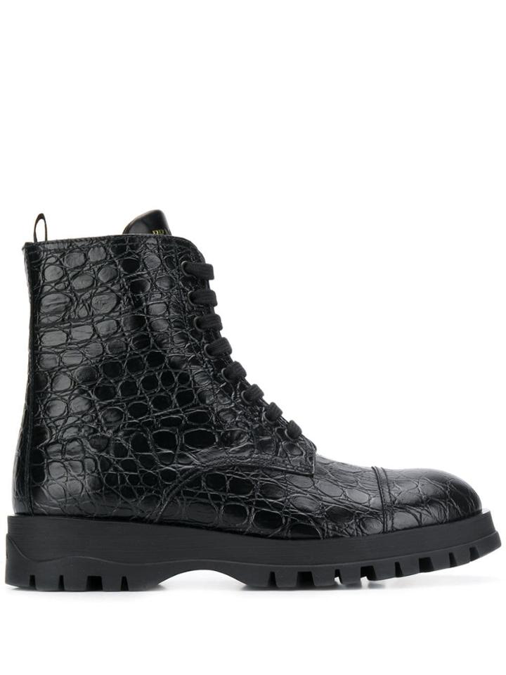 Prada Circle Embossed Ankle Boots - Black