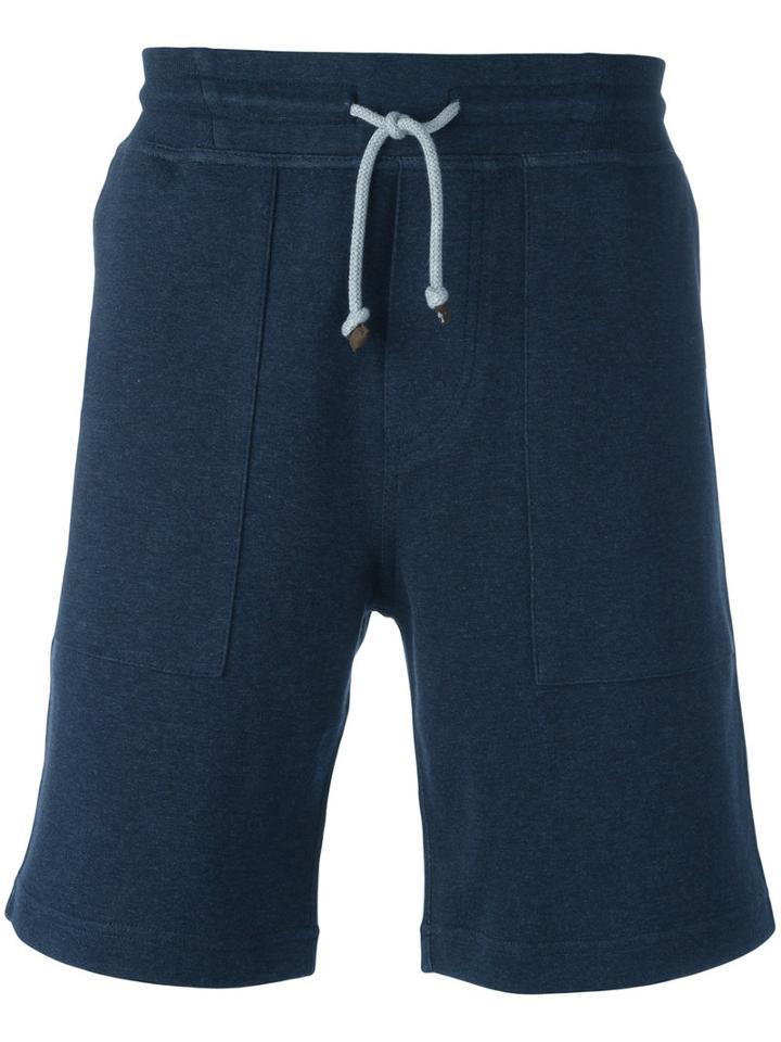 Brunello Cucinelli Drawstring Track Shorts, Men's, Size: Xl, Blue, Cotton/polyamide