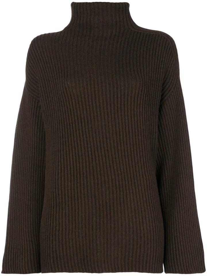 Agnona Chunky Knit Polo Neck - Brown