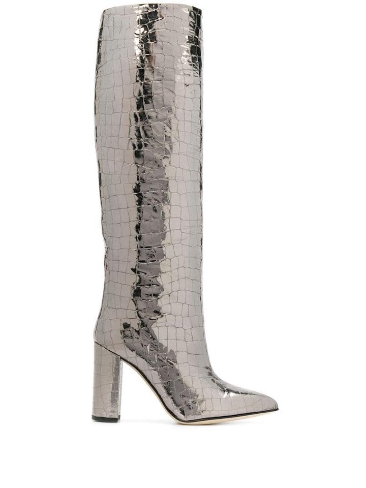 Paris Texas Croc-effect Boots - Silver