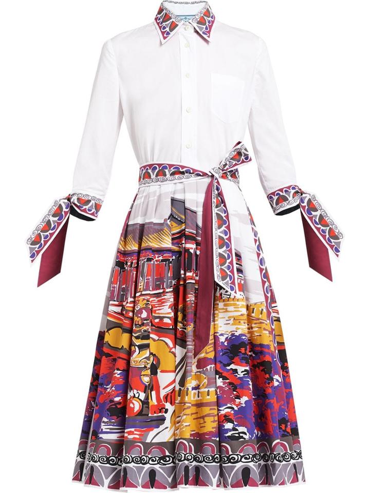 Prada Beijing Print Shirt Dress - White