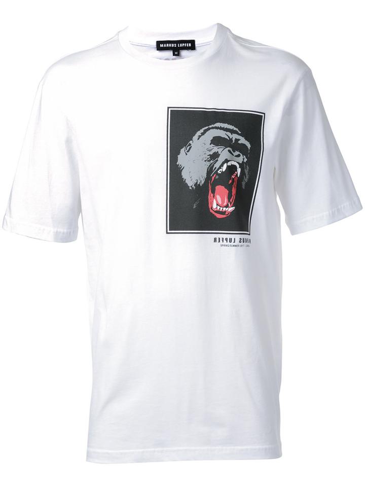 Markus Lupfer Gorilla Patch Print T-shirt, Men's, Size: Large, White, Cotton