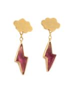Marie Helene De Taillac 22kt Gold Cloud & Pink Tourmaline Lightning Bolt Earrings