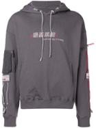 C2h4 Drawstring Sleeve Logo Hoodie - Grey