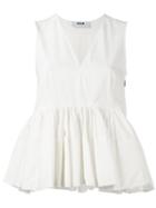 Msgm Peplum Sleeveless Blouse, Women's, Size: 42, White, Cotton/spandex/elastane/polyurethane