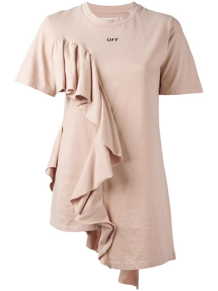 Off-white Ruffle T-shirt, Women's, Size: Small, Nude/neutrals, Cotton