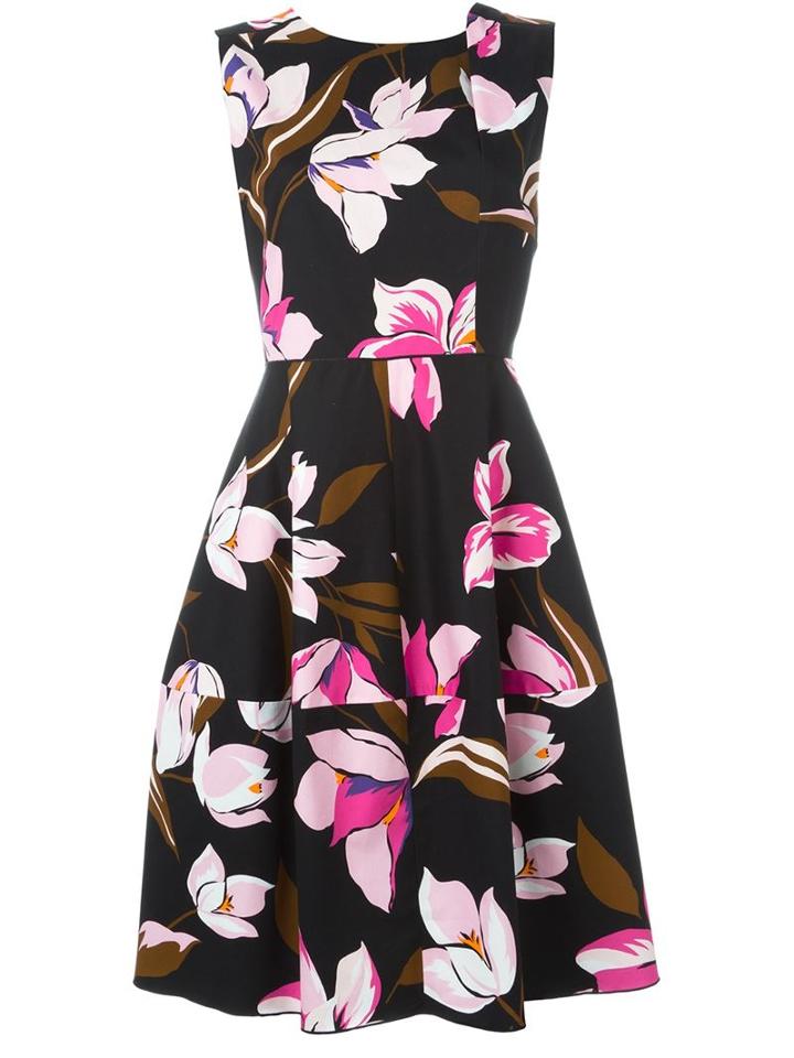Salvatore Ferragamo Floral Print Dress, Women's, Size: 44, Black, Cotton