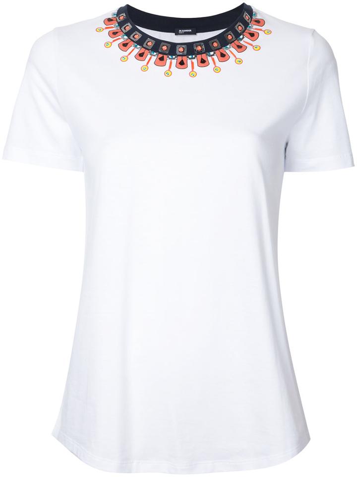 Jil Sander Navy Embellished Neck T-shirt, Women's, Size: Small, White, Cotton