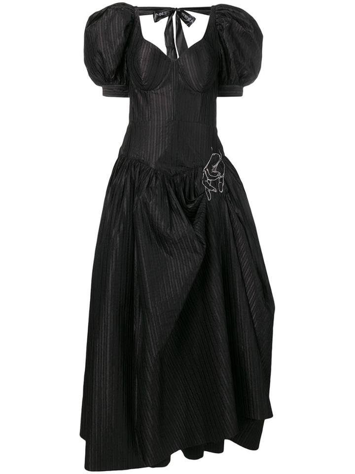 Seen Users Open Back Puff Sleeve Dress - Black