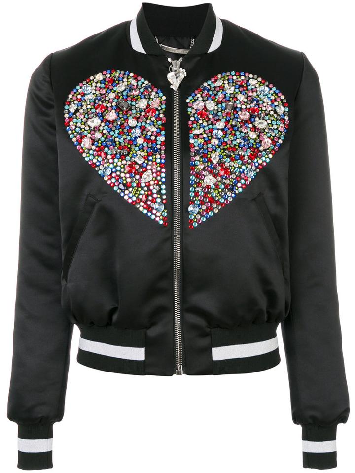 Philipp Plein - Swarovski Crystal Embellished Bomber Jacket - Women - Polyester/spandex/elastane/acetate/viscose - Xs, Black, Polyester/spandex/elastane/acetate/viscose