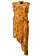 Erika Cavallini Draped Floral V-neck Dress - Yellow & Orange