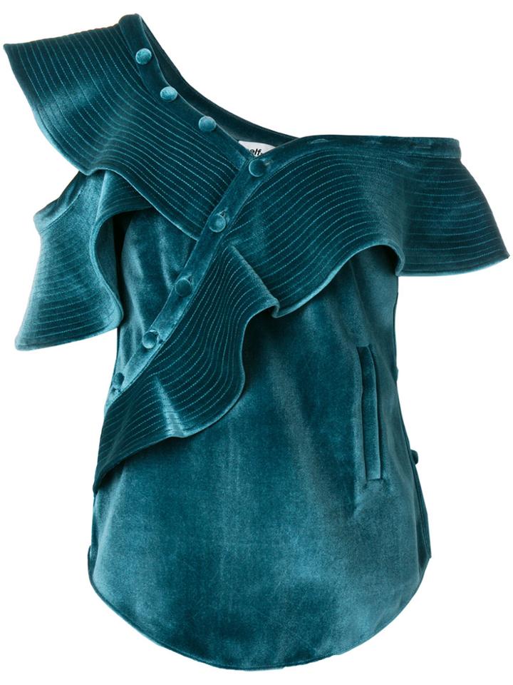Self-portrait Asymmetric Velvet Tank - Green
