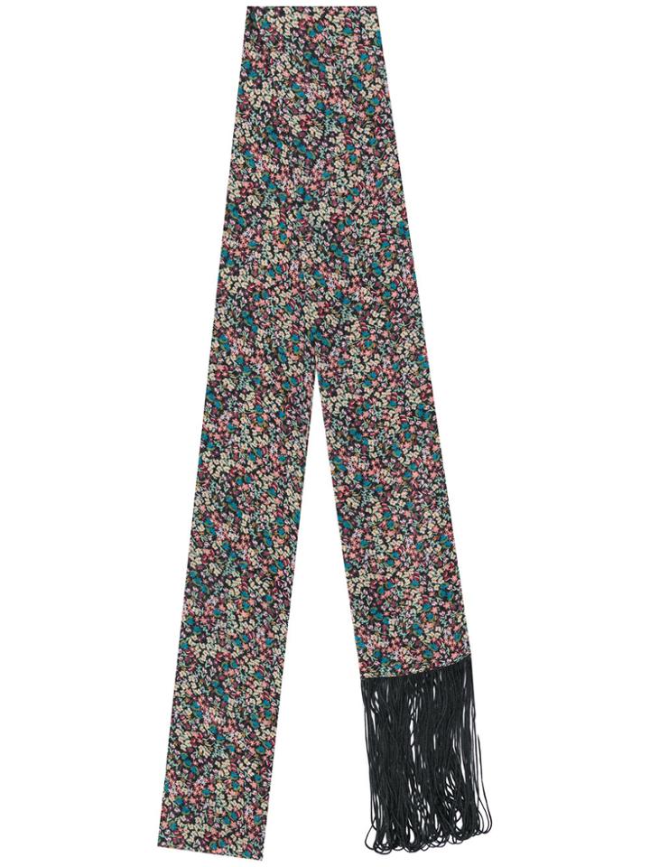 Twin-set Ditsy Floral Fringed Skinny Scarf - Black