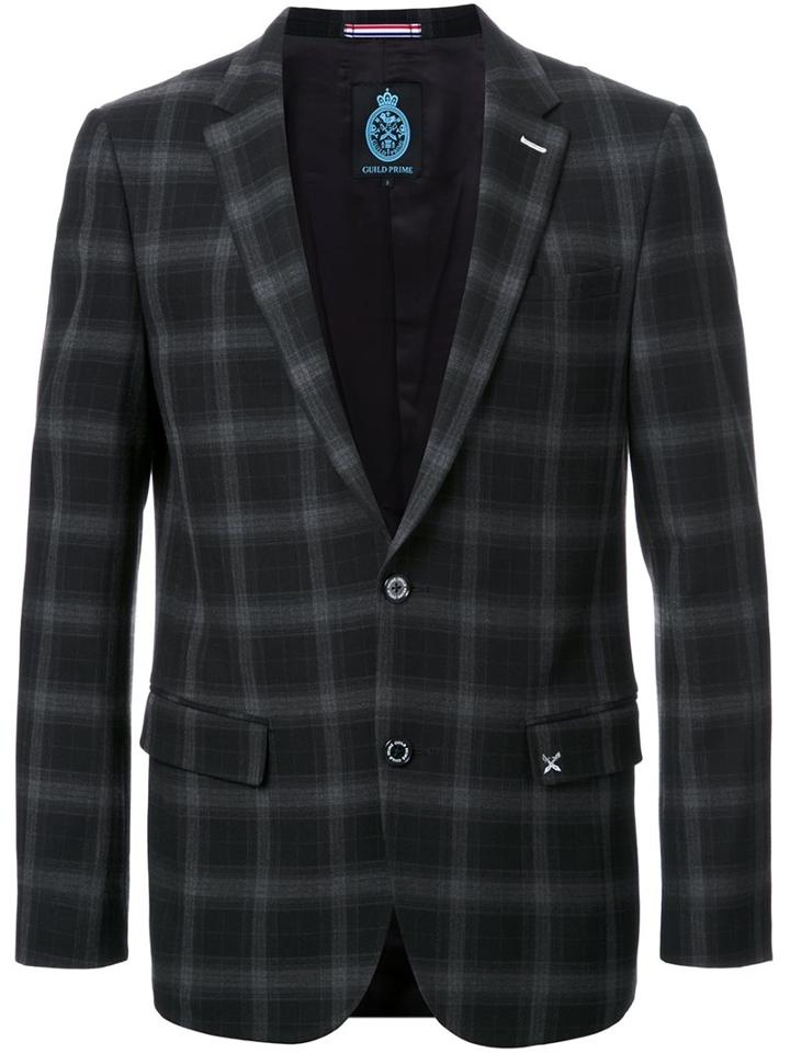 Guild Prime Checked Single Breasted Blazer, Men's, Size: 2, Black, Polyester