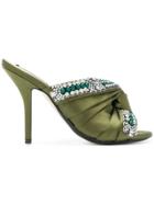Nº21 Embellished Knot Stiletto Mules - Green