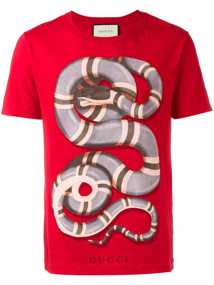 Gucci Snake Print T-shirt, Men's, Size: Small, Red, Cotton