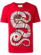 Gucci Snake Print T-shirt, Men's, Size: Small, Red, Cotton