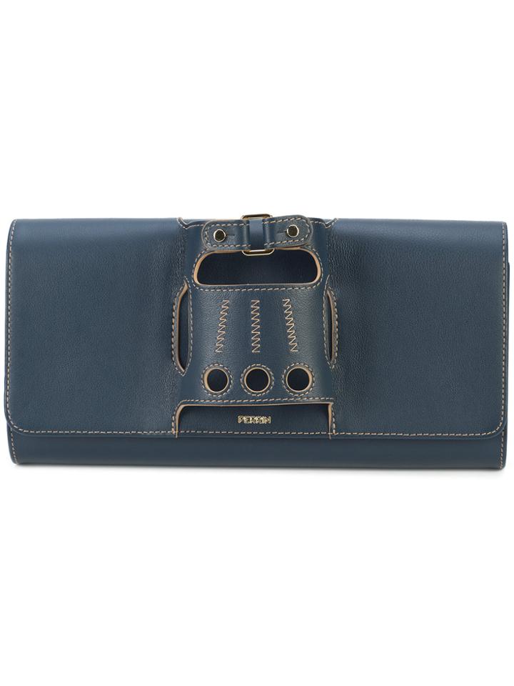 Perrin Paris Buckled Clutch - Blue