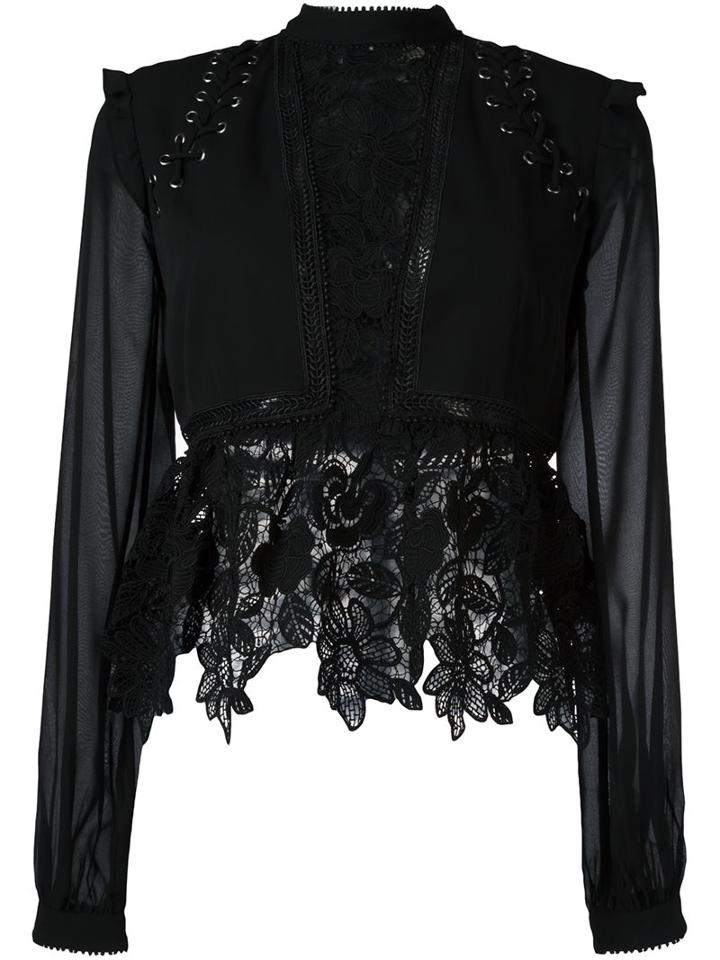 Self-portrait Lace Detail Blouse, Women's, Size: 6, Black, Polyester