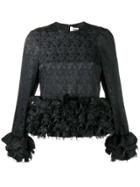 Comme Des Garçons Noir Kei Ninomiya Floral Brocade Ruffle Trim Blouse
