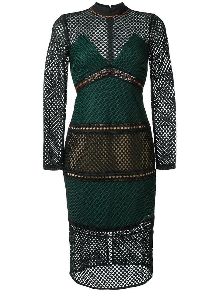 Self-portrait Mesh Midi Dress, Women's, Size: 14, Black, Polyester/spandex/elastane