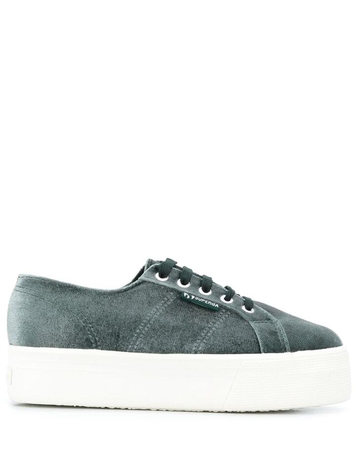 Superga Velvet Chunky Sole Sneakers - Green