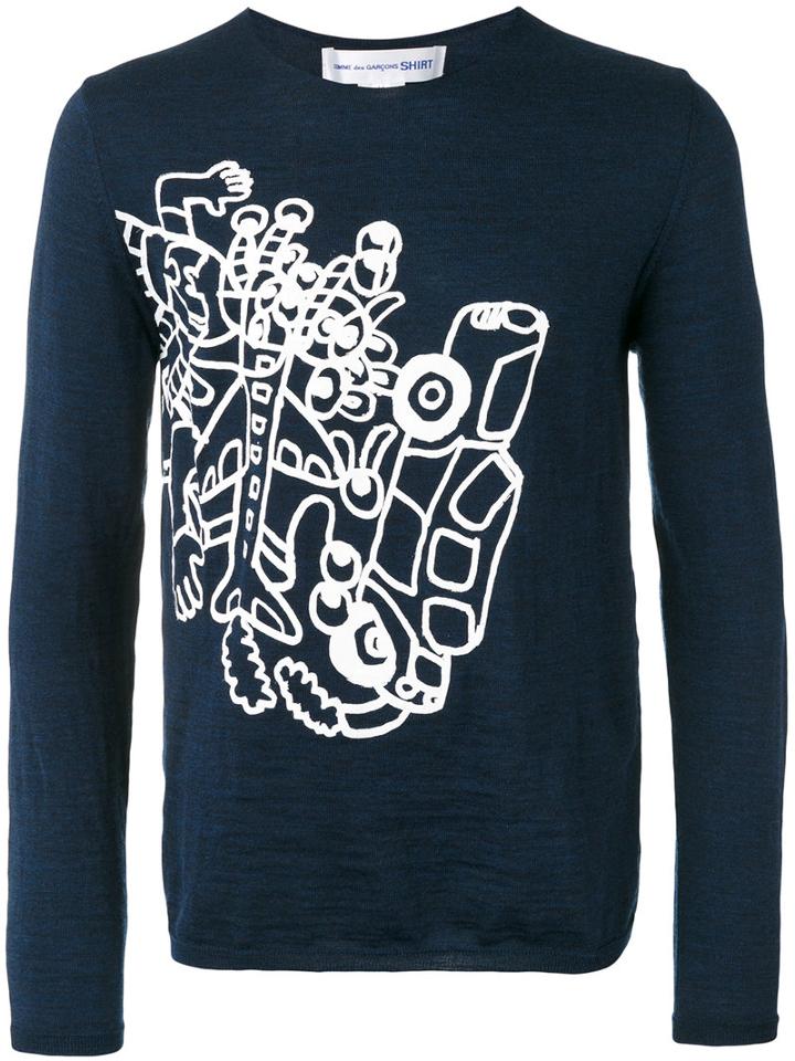 Comme Des Garçons Shirt Abstract Print Jumper, Men's, Size: Large, Blue, Wool
