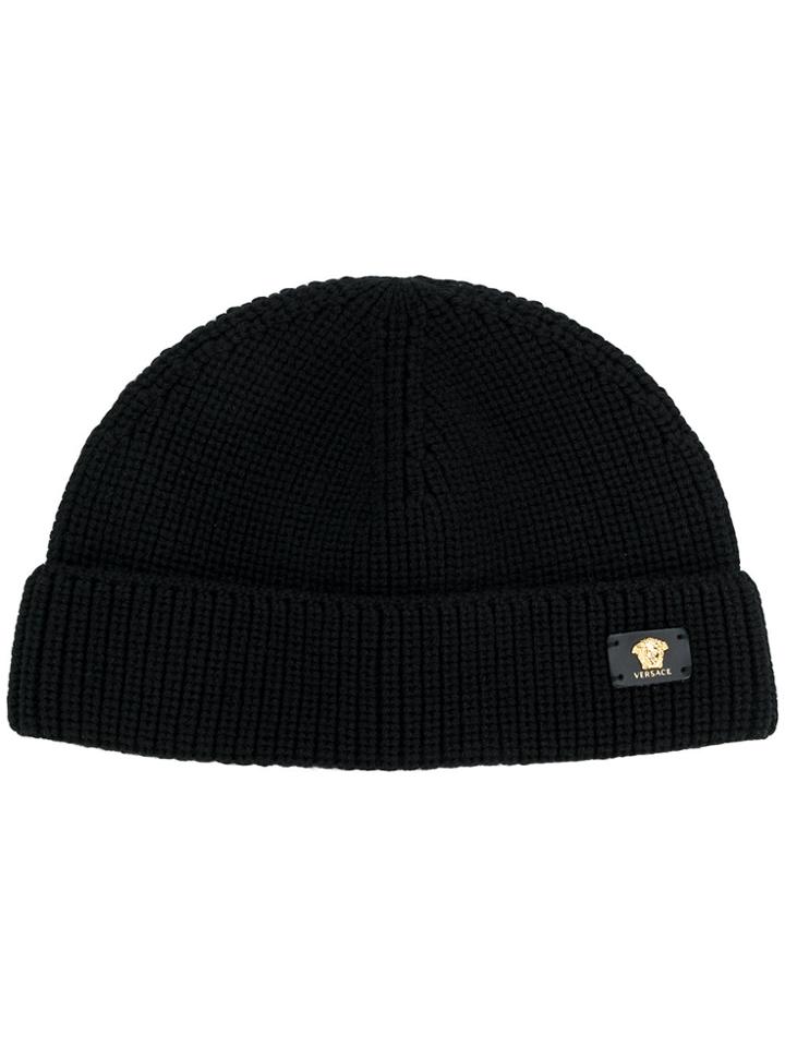 Versace Collection Medusa Logo Beanie Hat - Black