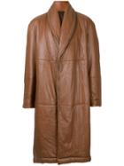 Issey Miyake Vintage Shawl-collar Oversized Leather Coat - Brown