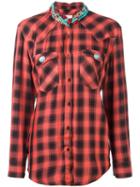 Forte Couture Beaded Neck Checked Shirt, Women's, Size: 38, Red, Viscose