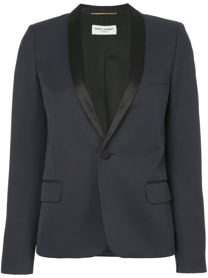 Saint Laurent Iconic Le Smoking Cropped Blazer - Blue