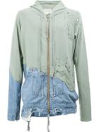 Greg Lauren Distressed Panelled Hoodie, Size: 1, Green, Cotton