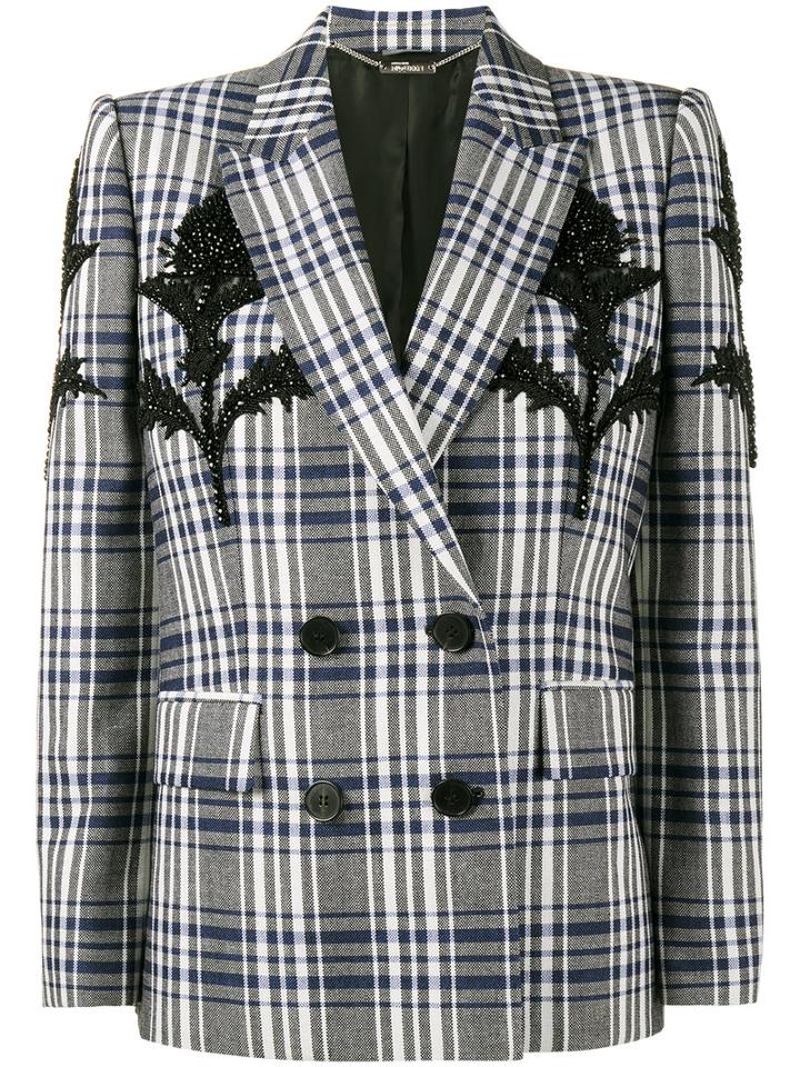 Alexander Mcqueen - Checked Blazer With Thistle Embellishment - Women - Cupro/wool - 40, Blue, Cupro/wool