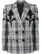 Alexander Mcqueen - Checked Blazer With Thistle Embellishment - Women - Cupro/wool - 40, Blue, Cupro/wool