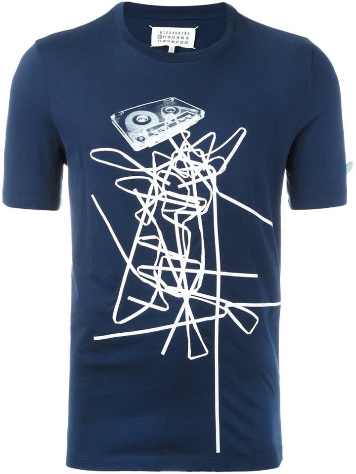 Maison Margiela Tape Print T-shirt, Men's, Size: 46, Blue, Cotton