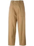 Y's - Straight Cropped Trousers - Women - Cotton/hemp - 2, Nude/neutrals, Cotton/hemp