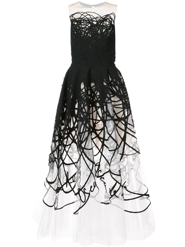 Oscar De La Renta Strapless Scribble Gown - Black