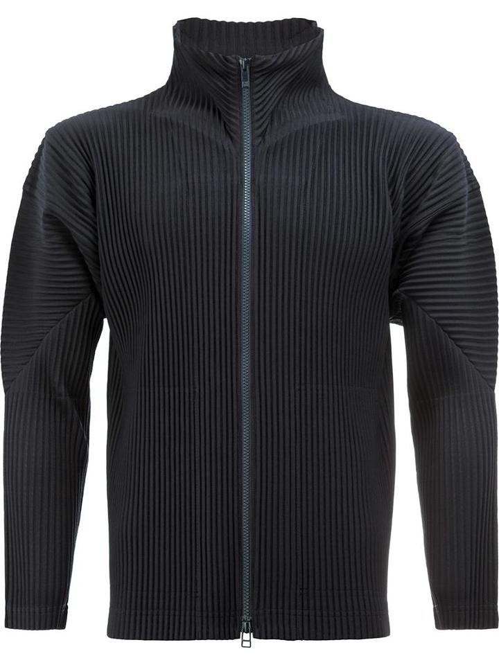 Homme Plissé Issey Miyake High Neck Ribbed Jacket, Men's, Size: 2, Blue, Polyester