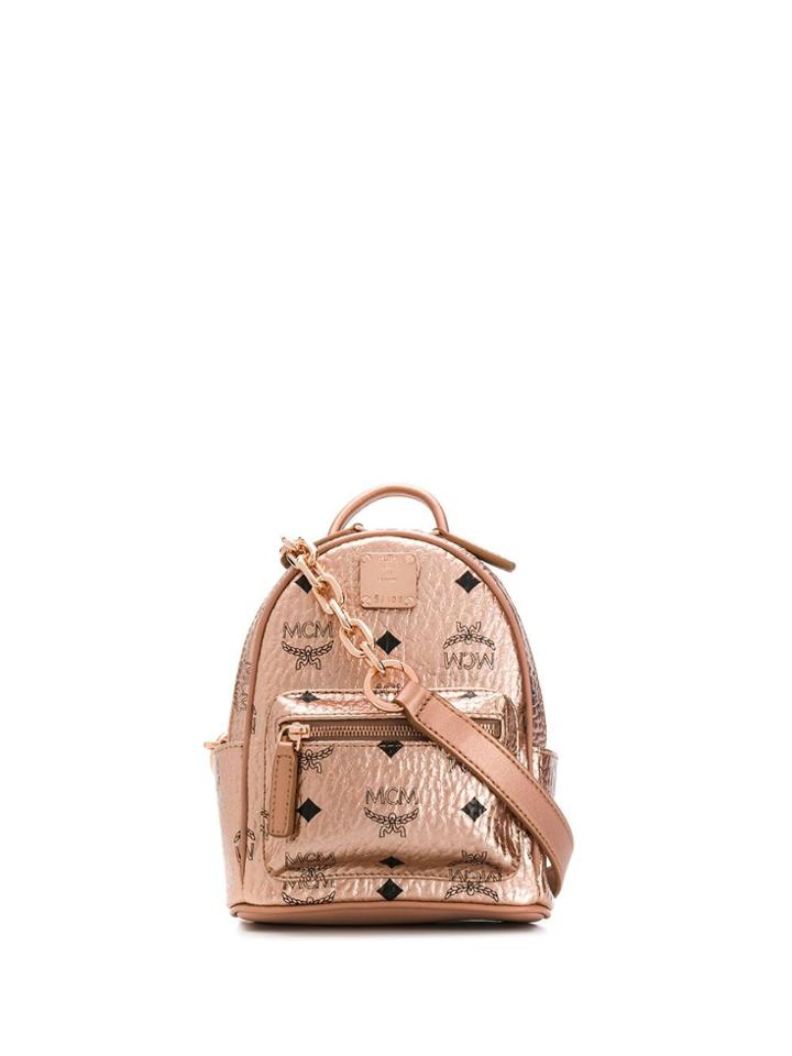 Mcm Logo Print Convertible Backpack - Pink
