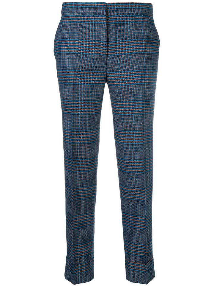 Pt01 Check Pattern Cropped Trousers - Blue